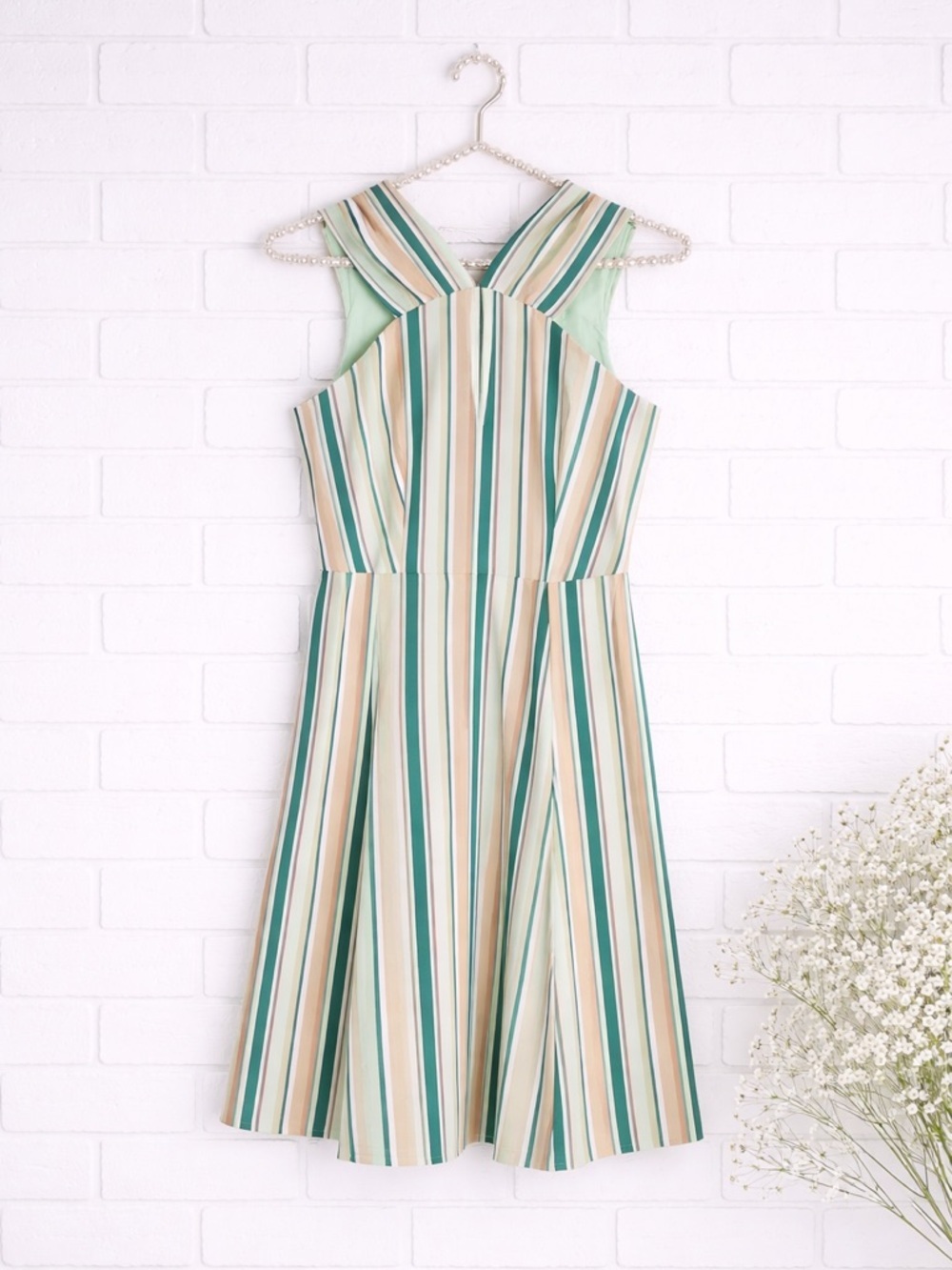 Ann Taylor Factory NWT Striped Herbal Green Halter Midi Dress Size 4P - Picture 12 of 12